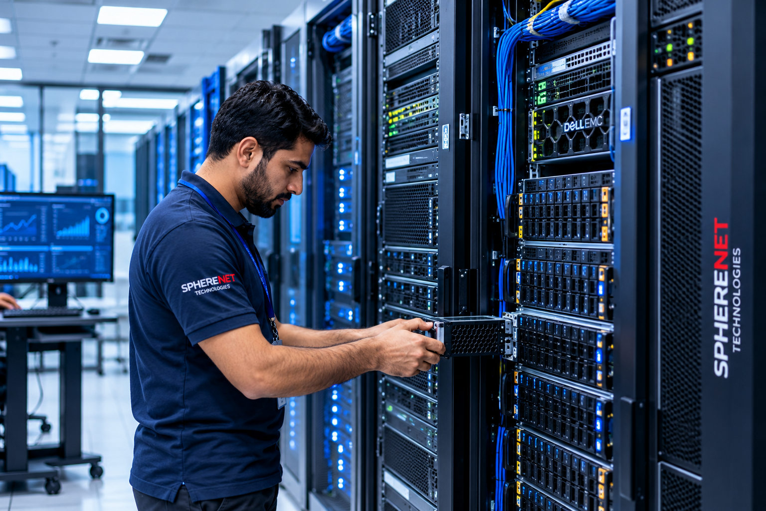Technician Installing Servers in a Data Center
